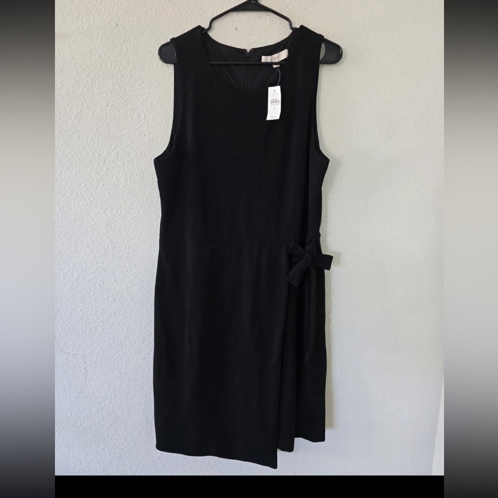 $89 Loft Black Wrap Dress Women Sz 14 Sleeveless SideTie Pencil Witchy New - Picture 2 of 12